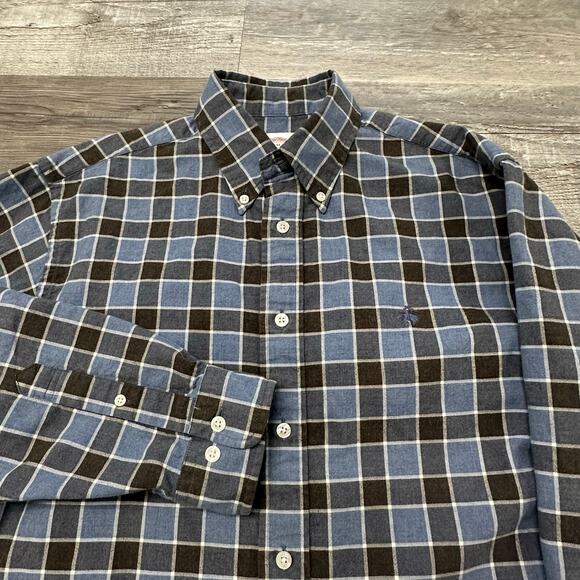 Brooks Brothers Blue Black Mens M Madison Cotton Flannel Plaid Button Down Shirt - Picture 2 of 9